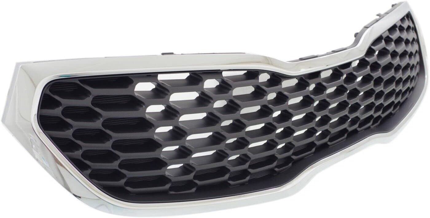 Front Grille Chrome Shell With Gray Insert Direct Replacement Compatible With 2014-2016 Kia Forte / 2014-2016 Kia Forte5 KI1200156 86350A7500