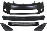 Front Bumper Cover Primed + Lower Grille + Reinforcement Steel + Fog Light Cover Textured Left & Right Side Direct Replacement Compatible With 2012-2014 Toyota Camry TO1000378