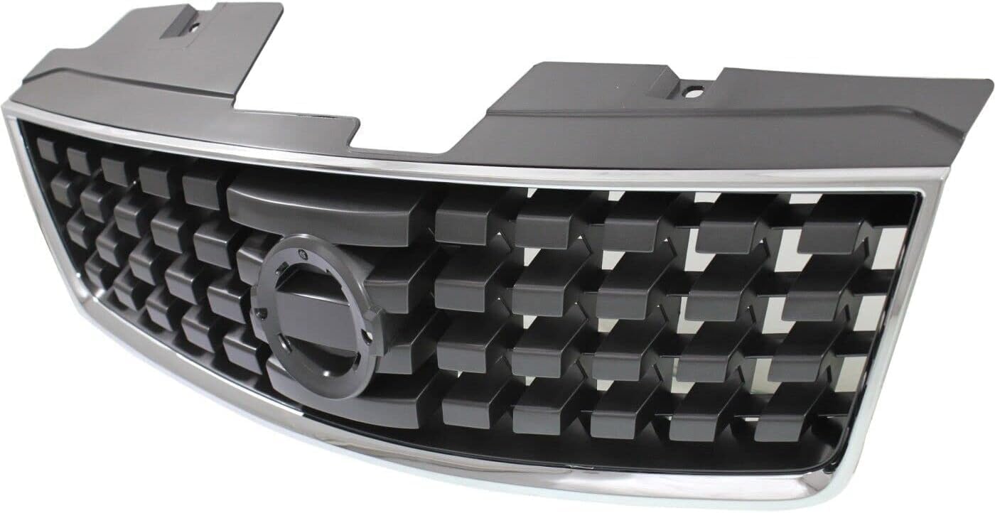 Front Grille Chrome Shell With Painted Dark Silver Black Insert Plastic Direct Replacement Compatible With 2008-2009 Nissan Sentra NI1200248 62070ZE90A