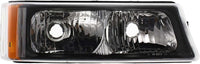 Front Grille With Chrome Center Bar + Header Panel + Headlights + Signal Lights + Bracket Left & Right Side Direct Replacement Compatible With 2002-2006 Chevrolet Avalanche 1500 2500