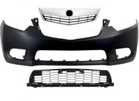 Front Bumper Cover Primed Plastic + Upper & Lower Grille Direct Replacement Compatible With 2011-2014 Acura TSX
