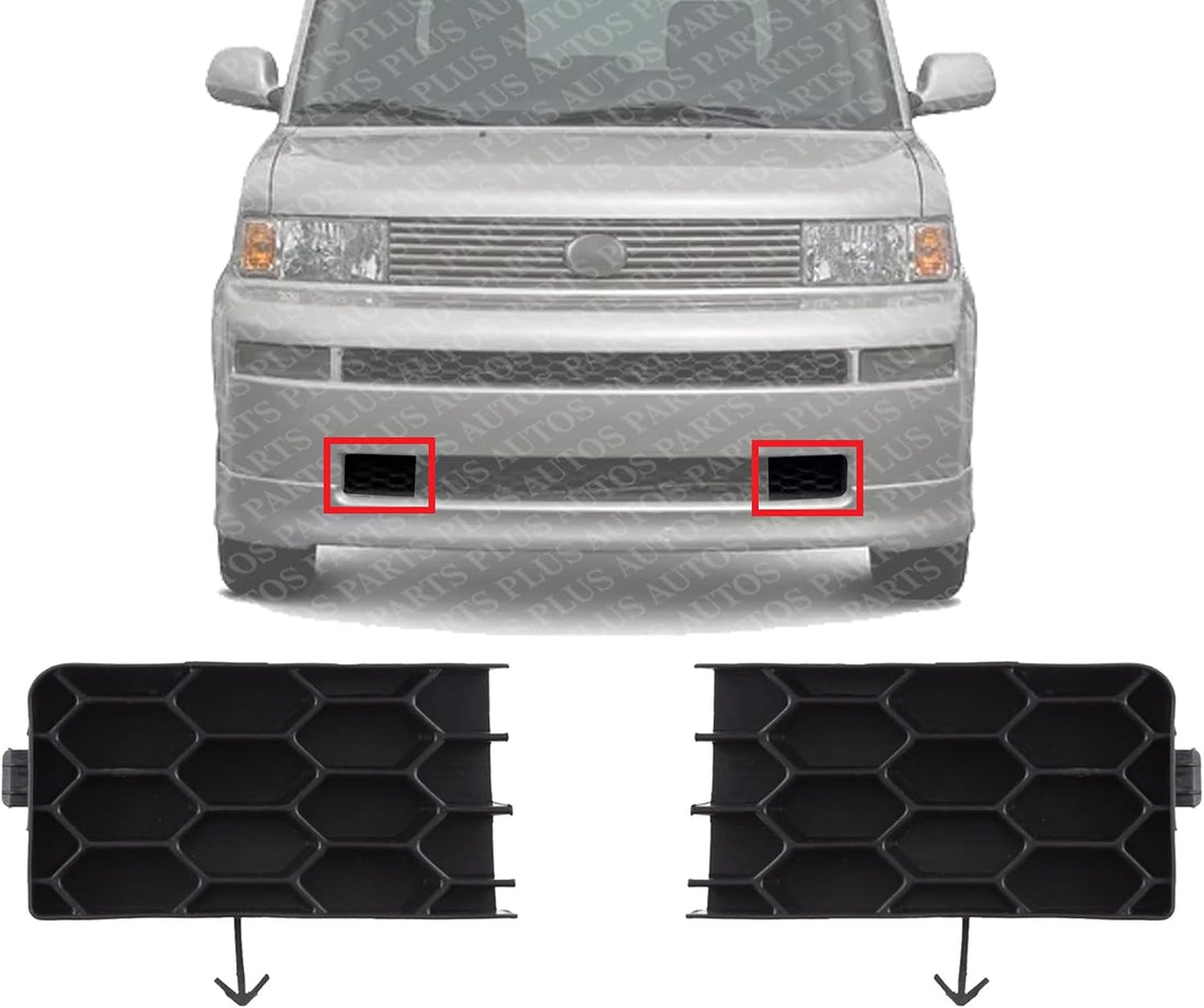 Set Of 2 Front Bumper Outer Grille Textured Plastic Left Driver & Right Passenger Side Direct Replacement Compatible With 2004-2006 Scion xB SC1027100 SC1026100 5213352051 5213452051