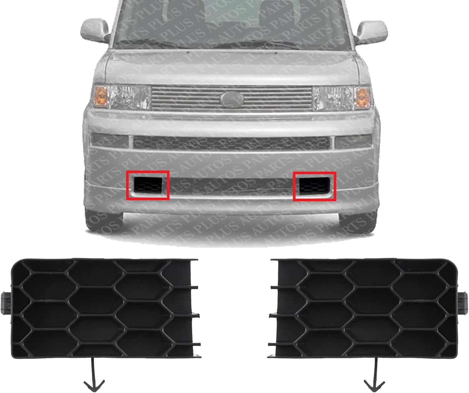 Set Of 2 Front Bumper Outer Grille Textured Plastic Left Driver & Right Passenger Side Direct Replacement Compatible With 2004-2006 Scion xB SC1027100 SC1026100 5213352051 5213452051