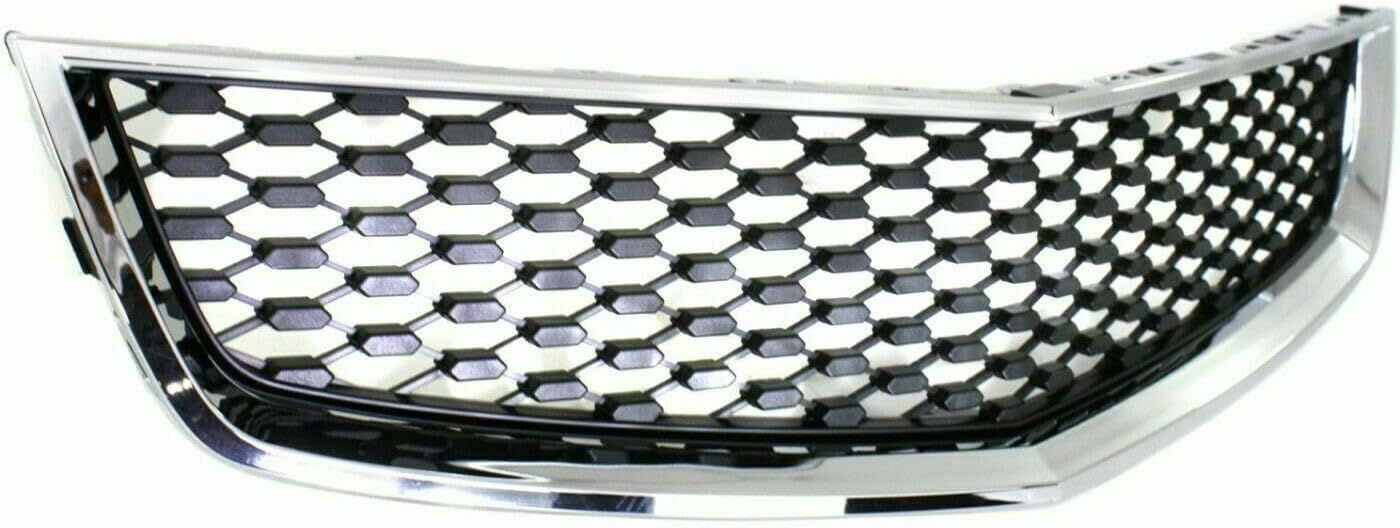 Front Bumper Upper & Lower Grille Chrome Shell & Insert + Support Bracket Direct Replacement Compatible With 2010-2015 Chevrolet Equinox GM1041121 GM1200622 GM1200621 23507949