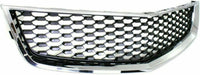 Front Bumper Upper & Lower Grille Chrome Shell & Insert + Support Bracket Direct Replacement Compatible With 2010-2015 Chevrolet Equinox GM1041121 GM1200622 GM1200621 23507949