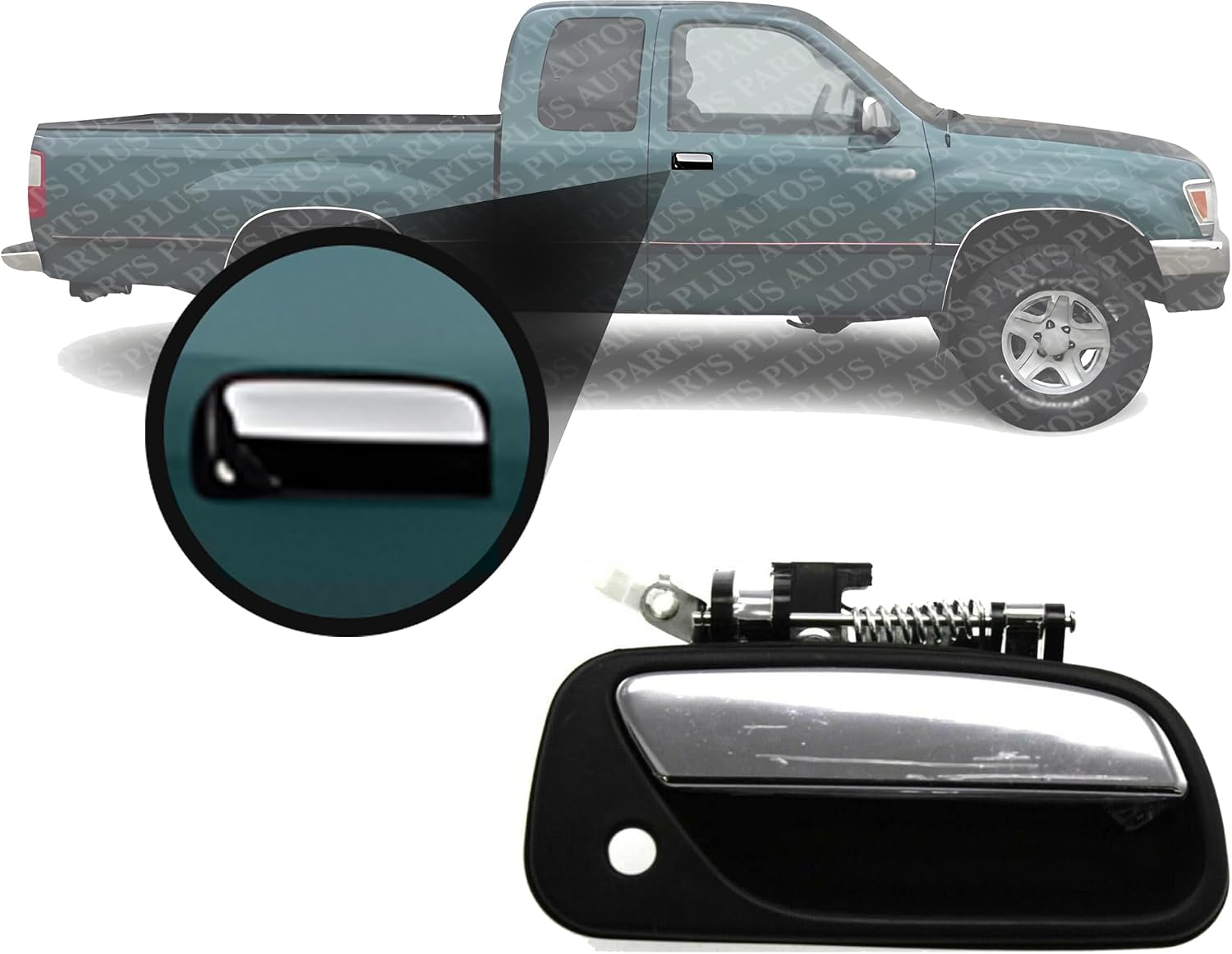 Front Exterior Door Handle Textured with Chrome Lever and Key Hole Plastic Right Passenger Side Direct Replacement Compatible with 1993-1998 Toyota T100 TO1311135 6921034020
