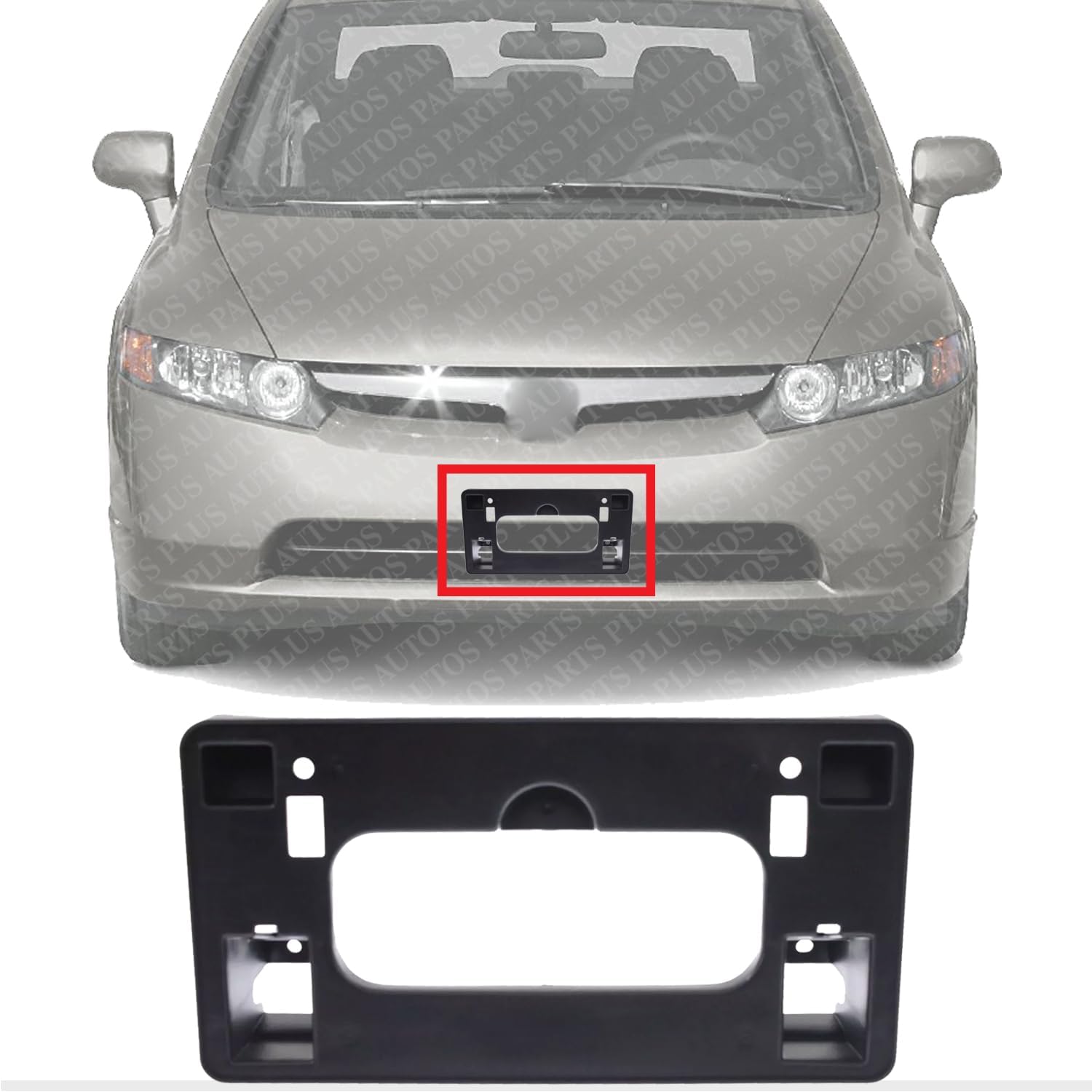 AUTOS PARTS PLUS Front License Plate Bracket Textured Direct Replacement Compatible with 2006-2008 Honda Civic HO1068110 71145SNAA00