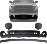 Front Bumper Lower Valance Air Deflector Textured + Extension + Fog Lamp Covers Left Driver & Right Passenger Side Direct Replacement Compatible With 2007-2013 GMC Sierra 1500