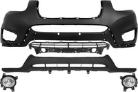 Front Bumper Cover Primed Plastic + Lower Valance + Grille + Fog Lights Left Driver & Right Passenger Side Direct Replacement Compatible With 2010-2012 Hyundai Santa Fe