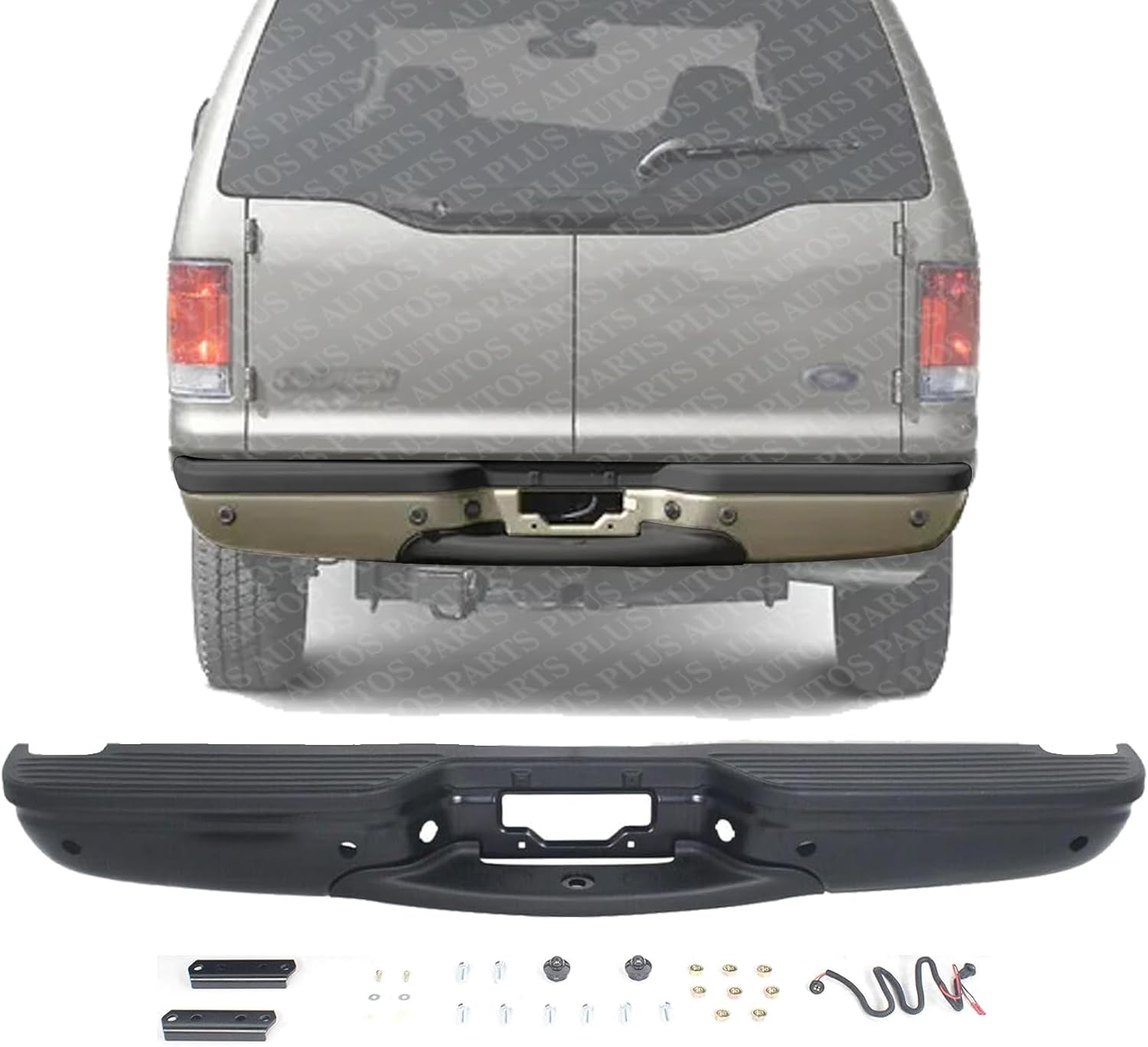 Step Bumper Assembly Primed Steel With Rear Object Sensor Hole Direct Replacement Compatible With 2000-2005 Ford Excursion REPF823904 3C7Z17906CAA-PFM