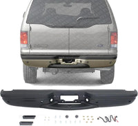 Step Bumper Assembly Primed Steel With Rear Object Sensor Hole Direct Replacement Compatible With 2000-2005 Ford Excursion REPF823904 3C7Z17906CAA-PFM