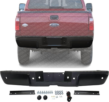 Step Bumper Assembly Primed Steel With Object Sensor Holes Direct Replacement Compatible With 2013-2016 Ford F-Series Super Duty FO1103175 9C3Z17906CPTM-PFM