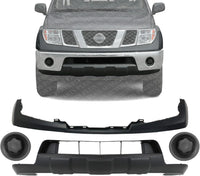 Front Bumper Upper Cover Primed Steel + Lower Valance + Fog Lamp Cover Left Driver & Right Passenger Side Direct Replacement Compatible With 2005-2019 Nissan Frontier NI1014100