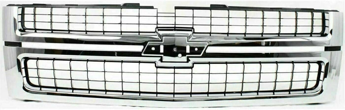 Front Grille Chrome Shell & Insert + Hood Molding Direct Replacement Compatible With 2007-2010 Chevrolet Silverado 2500/3500 HD GM1200608 GM1235112 25825521 15911579
