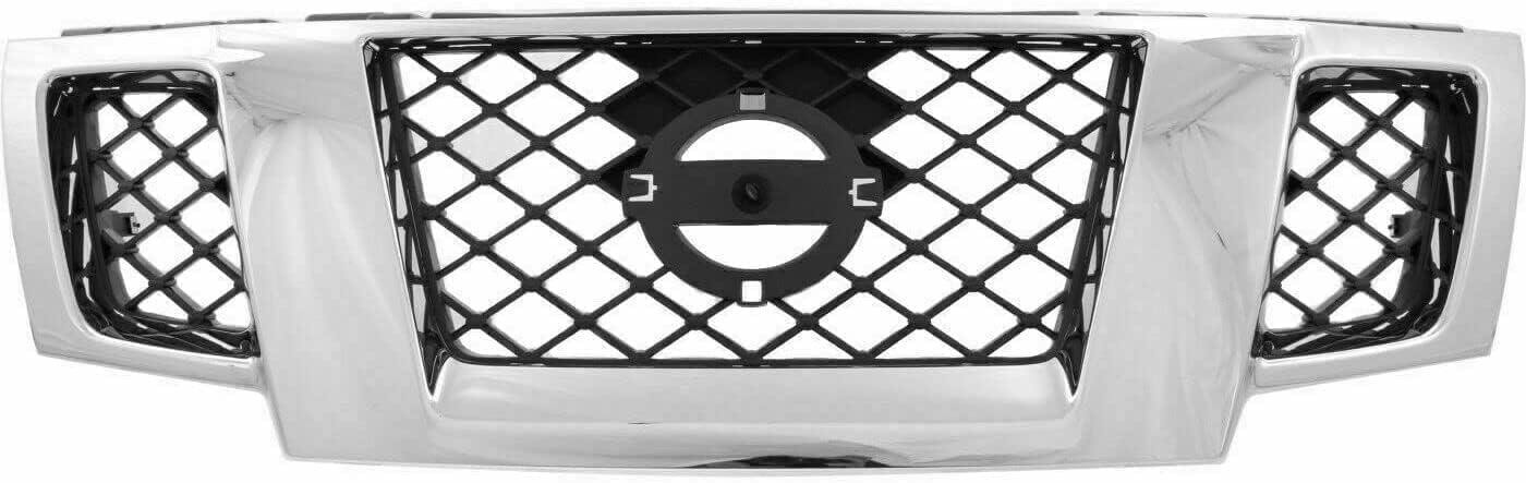 Front Bumper + Grille Chrome + Upper Cover + Lower Valance Primed + Reinforcement + Brackets + Fog Lamps Left & Right Side Direct Replacement Compatible With 2009-2017 Nissan Frontier