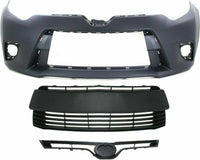 Front Bumper Cover Primed + Upper + Lower Grille Shell & Insert Textured Direct Replacement Compatible With 2014-2016 Toyota Corolla TO1036145 TO1200366 TO1000399 5311202450