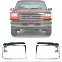 Set Of 2 Front Head Light Door Bezel Chrome Steel Left Driver & Right Passenger Side Direct Replacement Compatible With 1992-1997 Ford F-Series FO2512130 FO2513131 F2TZ13064C