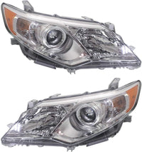 Front Upper & Lower Grille + Headlights + Fog Light Covers Primed Left Driver & Right Passenger Side Direct Replacement Compatible With 2012-2014 Toyota Camry TO1200343 TO1036128