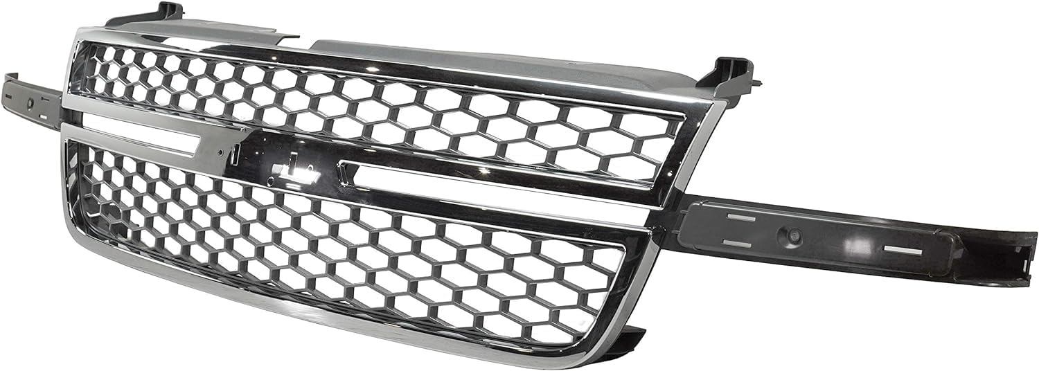 Front Grille Chrome Shell And Gray Insert Without Center Bar Direct Replacement Compatible with 2003-2006 Chevrolet Silverado 2500HD 3500 GM1200546 12335956