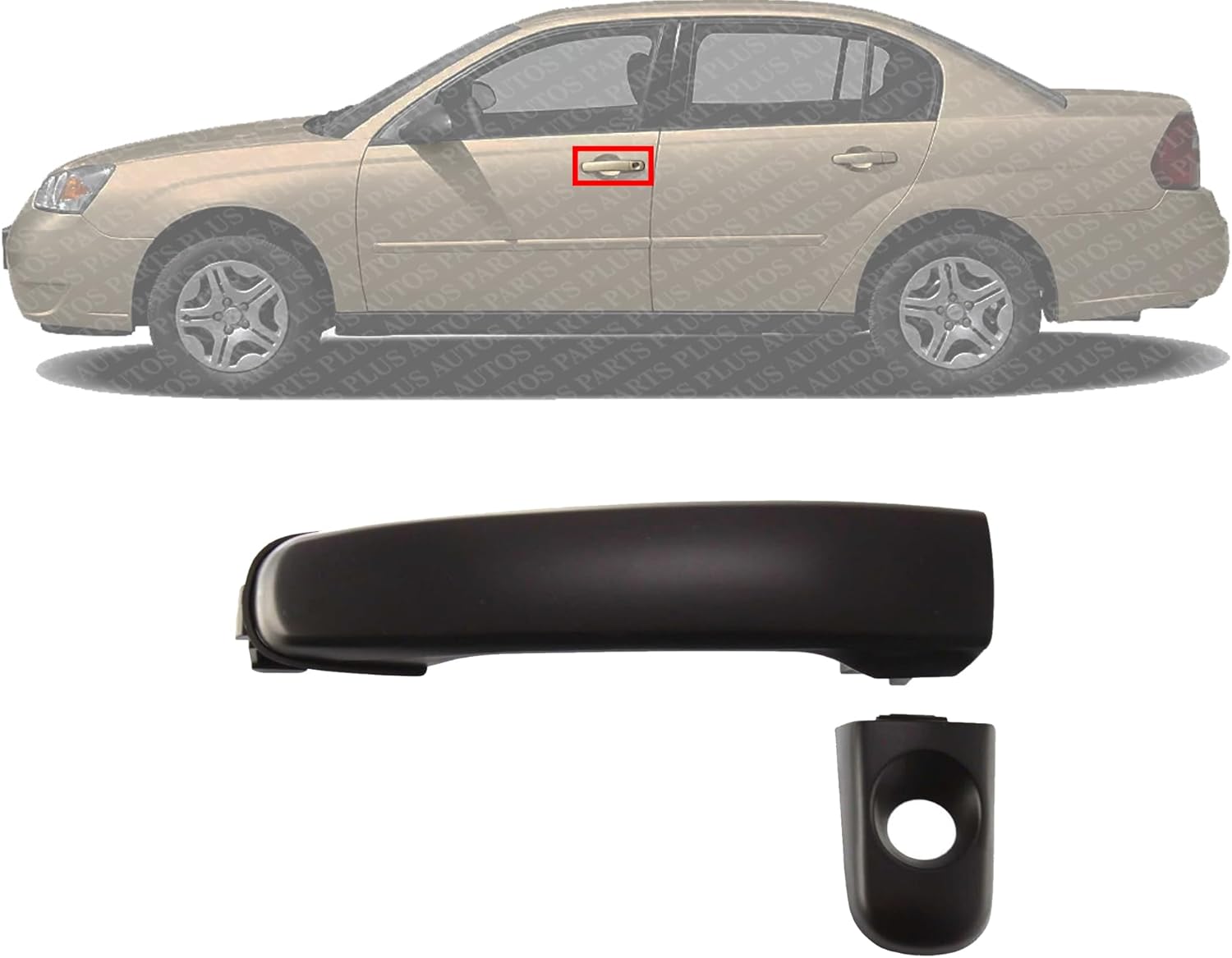 Front Exterior Door Handle Smooth Black with Keyhole Left Side Direct Replacement Compatible with 2004-2008 Chevrolet Malibu / 2006-2011 HHR FDH010147 22672194 22672201