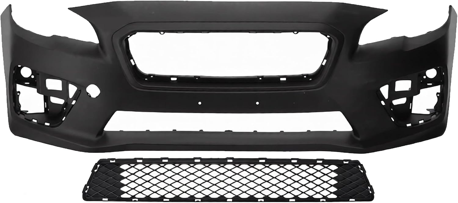 Front Bumper Cover Primed Plastic + Lower Center Grille Direct Replacement Compatible With 2015-2017 Subaru WRX