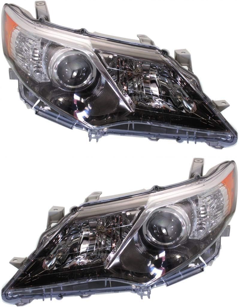 Front Upper & Lower Grille + Headlights + Fog Light Covers Primed Left Driver & Right Passenger Side Direct Replacement Compatible With 2012-2014 Toyota Camry TO1200344 TO1036128
