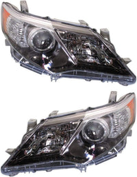 Front Upper & Lower Grille + Headlights + Fog Light Covers Primed Left Driver & Right Passenger Side Direct Replacement Compatible With 2012-2014 Toyota Camry TO1200344 TO1036128