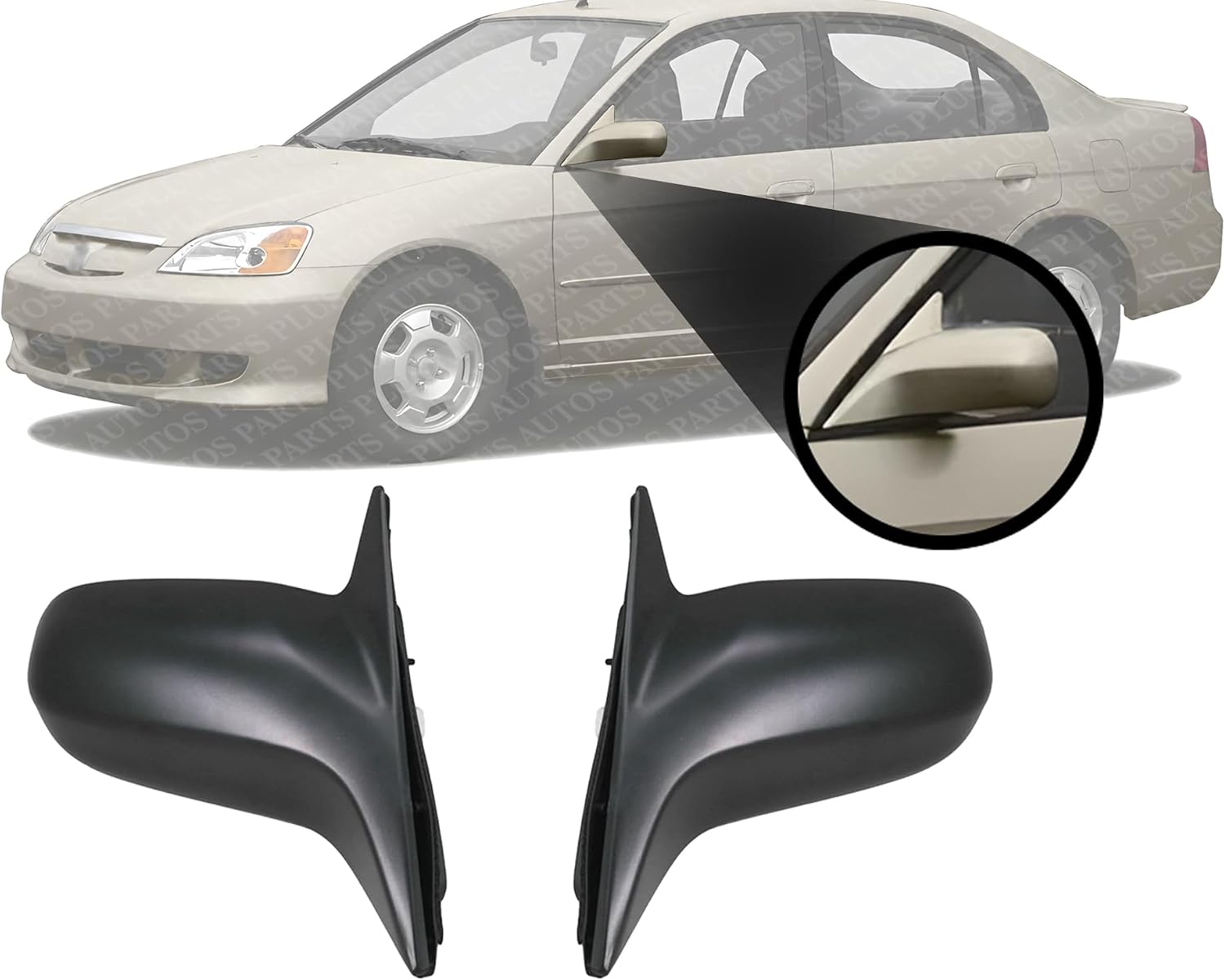 Set Of 2 Front Power Mirror Non-Folding Heated Primed Right Passenger & Left Driver Side Direct Replacement Compatible With 2001-2005 Honda Civic HO1320141 HO1321141 76250S5DA11