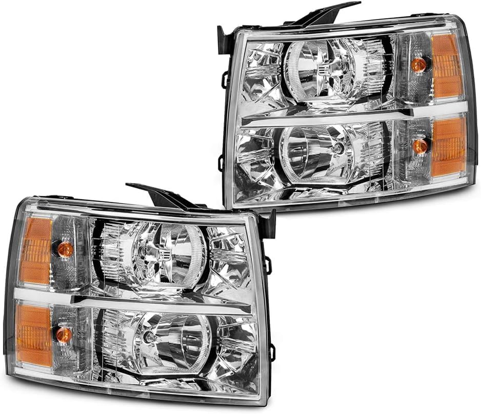 Front Bumper Impact Bar Steel + Grille + Lower Valance Air Deflector + Head Light Left & Right Side Direct Replacement Compatible With 2007-2013 Chevrolet Silverado 1500 GM1002831