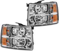 Front Bumper Impact Bar Steel + Grille + Lower Valance Air Deflector + Head Light Left & Right Side Direct Replacement Compatible With 2007-2013 Chevrolet Silverado 1500 GM1002831