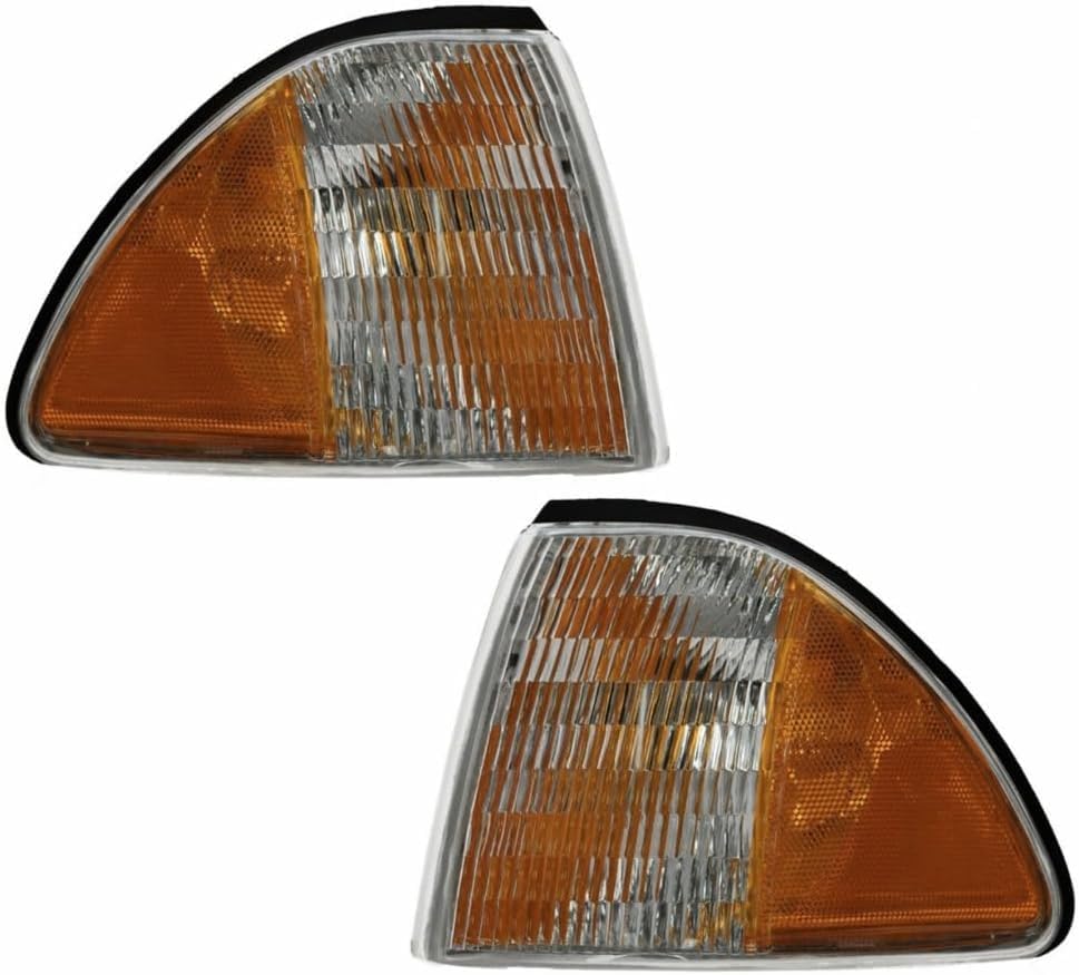 Set Of 2 Front Corner Light Lens And Housing Left Driver & Right Passenger Side Direct Replacement Compatible With 1987-1993 Ford Mustang FO2551103 FO2550105 E7ZZ15A201A