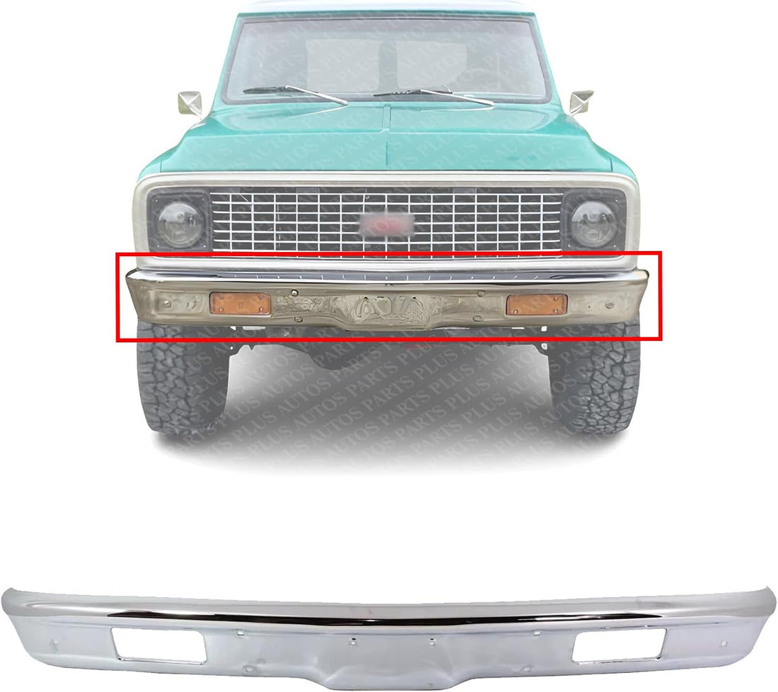 Front Bumper Chrome Steel Direct Replacement Compatible With 1971-1972 GMC/Chevrolet/Suburban C/K Series GM1002351 3990710