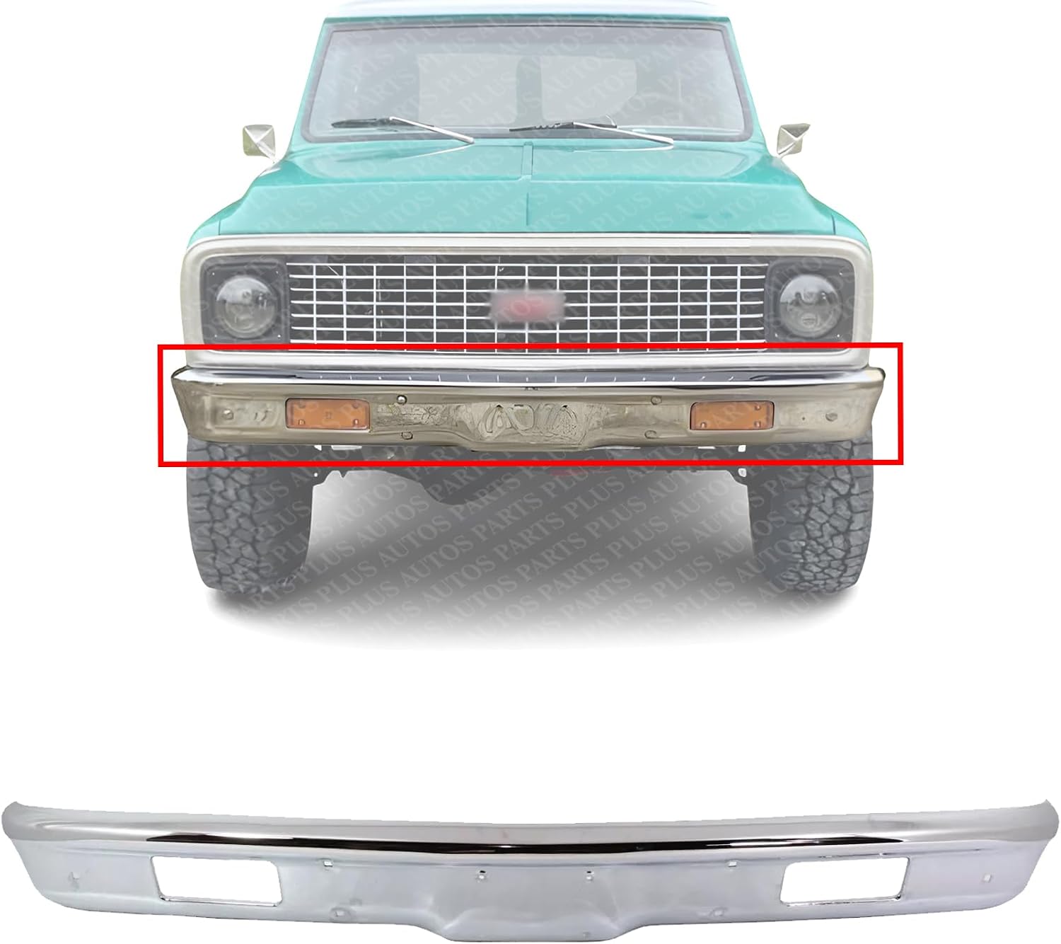 Front Bumper Chrome Steel Direct Replacement Compatible With 1971-1972 GMC/Chevrolet/Suburban C/K Series GM1002351 3990710