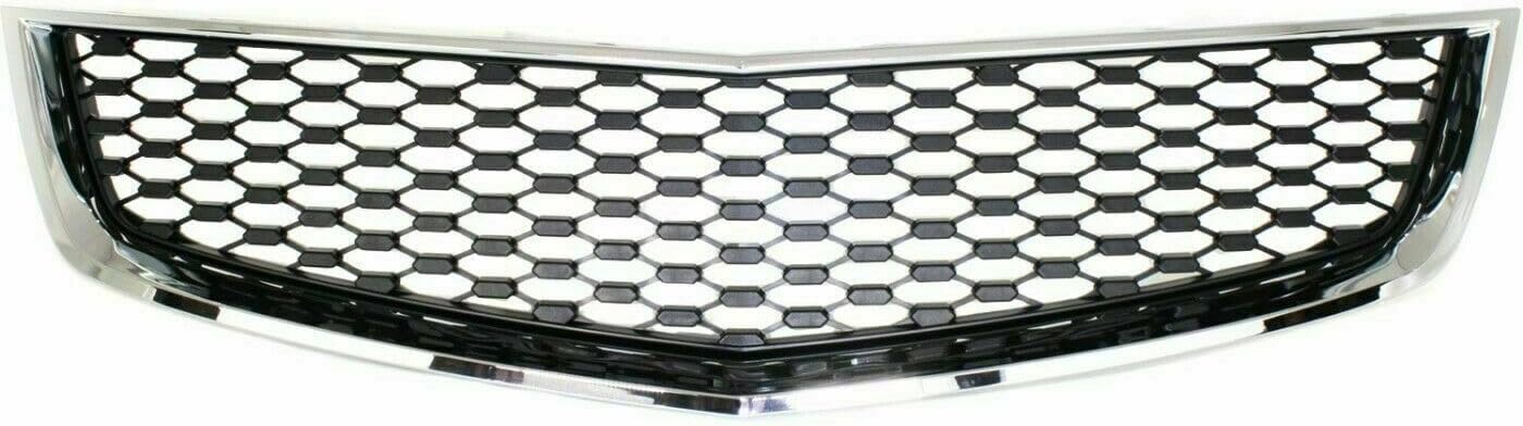 Front Bumper Upper & Lower Grille Chrome Shell & Insert + Support Bracket Direct Replacement Compatible With 2010-2015 Chevrolet Equinox GM1041121 GM1200622 GM1200621 23507949