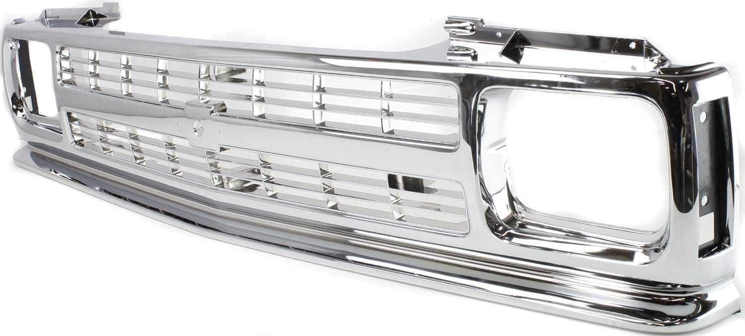 Front Grille Assembly Chrome With Headlight Holes And Emblem Provision Direct Replacement Compatible With 1991-1994 Chevrolet S10 Blazer / 1991-1993 S10-Pickup GM1200491 15675049-PFM