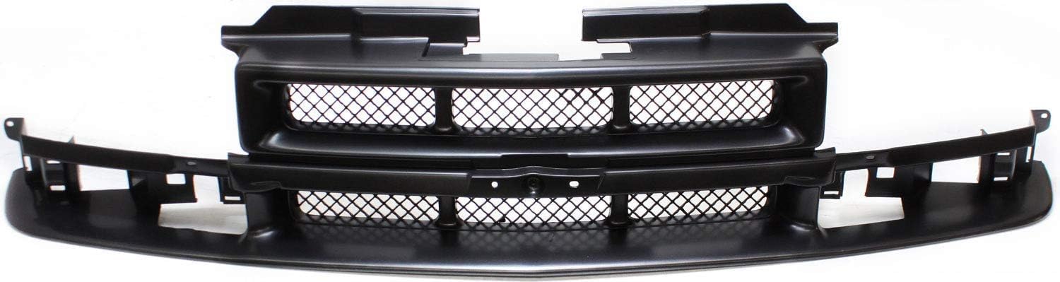 AUTOS PARTS PLUS Front Bumper Primed Steel + Grille Primed Shell & With Mesh Insert Direct Replacement Compatible With 1998-2005 Chevrolet Blazer / 1998-2004 S-10 GM1002367 GM1200418 15007660 12472710