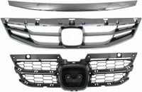 AUTOS PARTS PLUS Front Grille Painted Gray + Mesh Insert Primed + Molding Chrome Direct Replacement Compatible With 2011-2012 Honda Accord HO1200202 HO1223103 HO1210135 71121TE0A11ZA 71124TE0A11