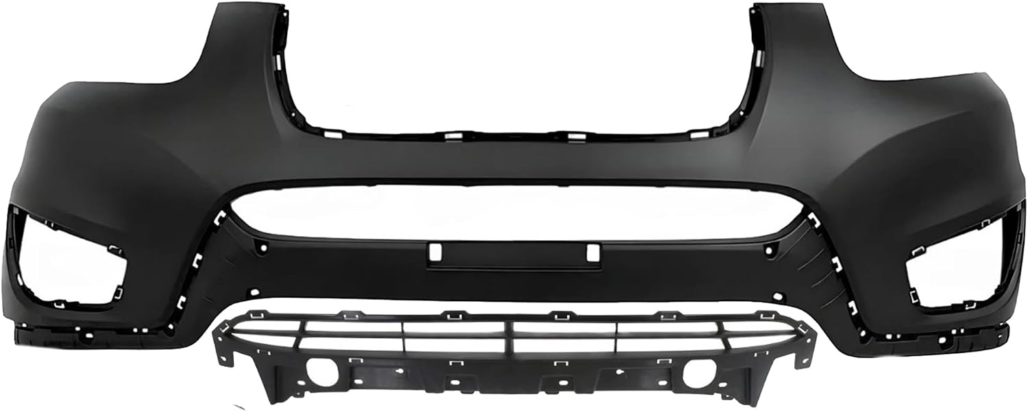 Front Bumper Cover Primed Plastic + Upper & Lower Grille Direct Replacement Compatible with 2010-2012 Hyundai Santa Fe
