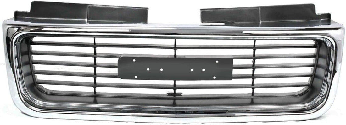 Front Grille Chrome Shell & Painted Silver Gray Insert Direct Replacement Compatible With 1998-2001 GMC Jimmy / 1998-2004 Sonoma GM1200422 19130793