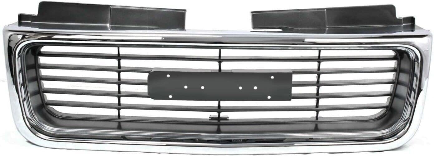 Front Grille Chrome Shell & Painted Silver Gray Insert Direct Replacement Compatible With 1998-2001 GMC Jimmy / 1998-2004 Sonoma GM1200422 19130793