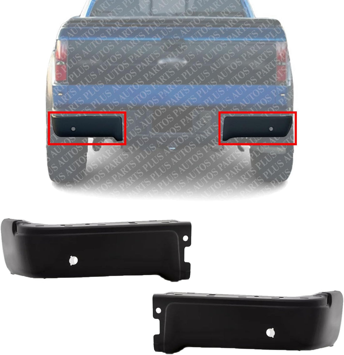 Set Of 2 Rear Step Bumper Face Bar Only Powdercoated Black Left Driver & Right Passenger Side Direct Replacement Compatible With 2009-2014 Ford F-150 FO1102373 9L3Z17906DPTM