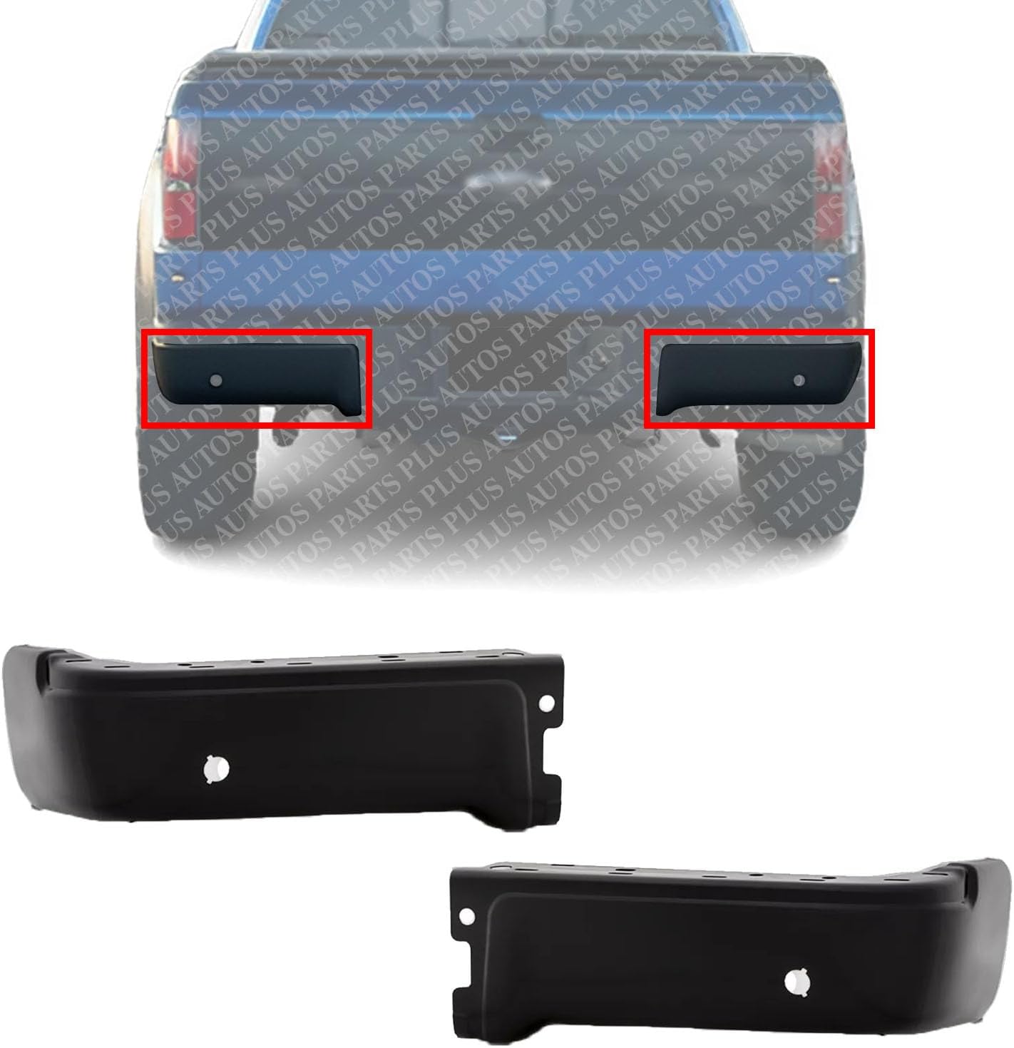 Set Of 2 Rear Step Bumper Face Bar Only Powdercoated Black Left Driver & Right Passenger Side Direct Replacement Compatible With 2009-2014 Ford F-150 FO1102373 9L3Z17906DPTM