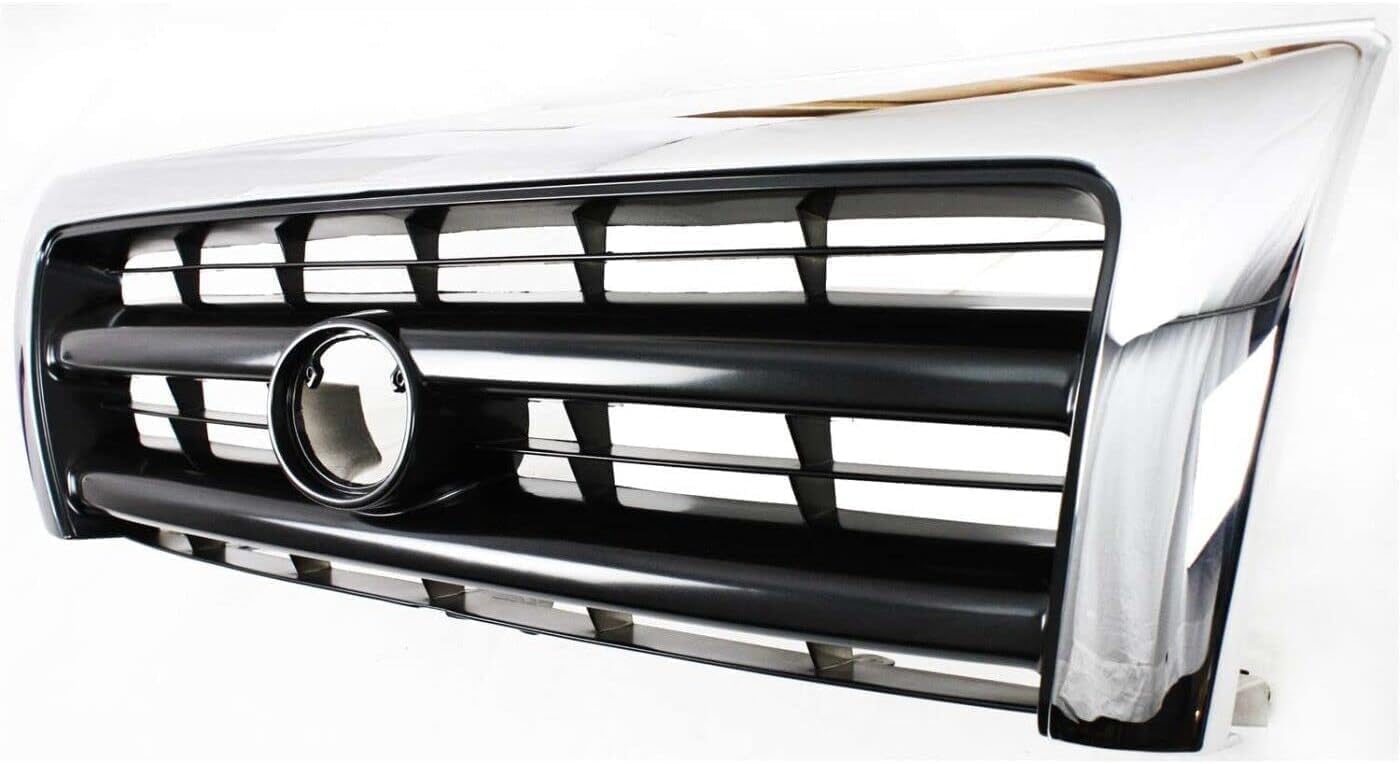 Front Grille Chrome Shell & Painted Dark Argent Insert + Fillers + Corner Lights + Headlights + Brackets Left & Right Side Direct Replacement Compatible With 1998-2000 Toyota Tacoma