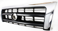 Front Grille Chrome Shell & Painted Dark Argent Insert + Fillers + Corner Lights + Headlights + Brackets Left & Right Side Direct Replacement Compatible With 1998-2000 Toyota Tacoma