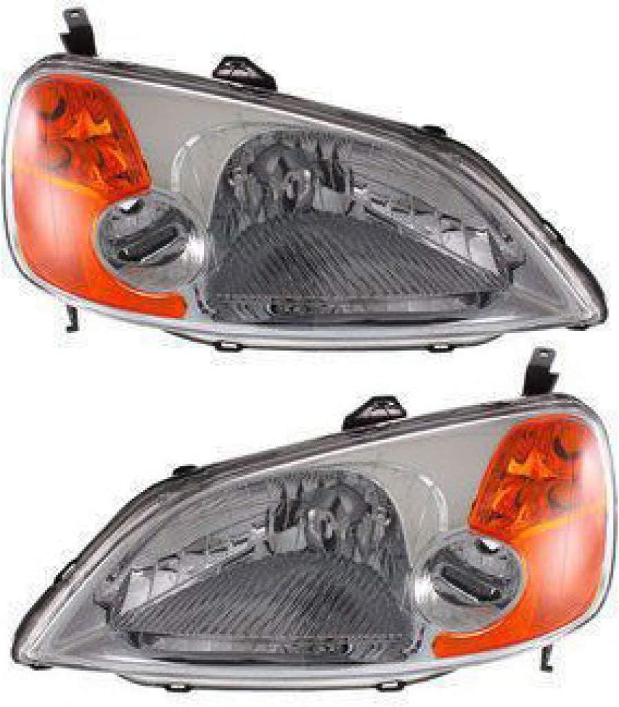 Set Of 2 Front Head Light Assembly Lens and Housing Left Driver & Right Passenger Side Direct Replacement Compatible With 2001-2003 Honda Civic HO2502116 HO2503116