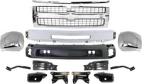 Front Bumper + Grille + Hood Molding + End Caps Chrome + Lower Valance Textured + Brackets Left & Right Side Direct Replacement Compatible with 2007-2010 Chevy Silverado 2500HD 3500HD