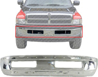 Front Bumper Chrome Steel Direct Replacement Compatible With 1994-2001 Dodge Ram 1500/1994-2002 Ram 2500 3500 CH1002256 CH1002172 55076599AG 55274749