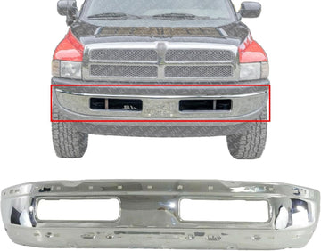 Front Bumper Chrome Steel Direct Replacement Compatible With 1994-2001 Dodge Ram 1500/1994-2002 Ram 2500 3500 CH1002256 CH1002172 55076599AG 55274749