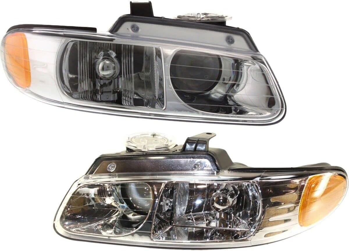 Set Of 2 Front Headlight Assembly With Quad Lamp Right & Left Side Direct Replacement Compatible With 1996-1999 Dodge Caravan/Chrysler Town & Country/Plymouth Voyager CH2502114