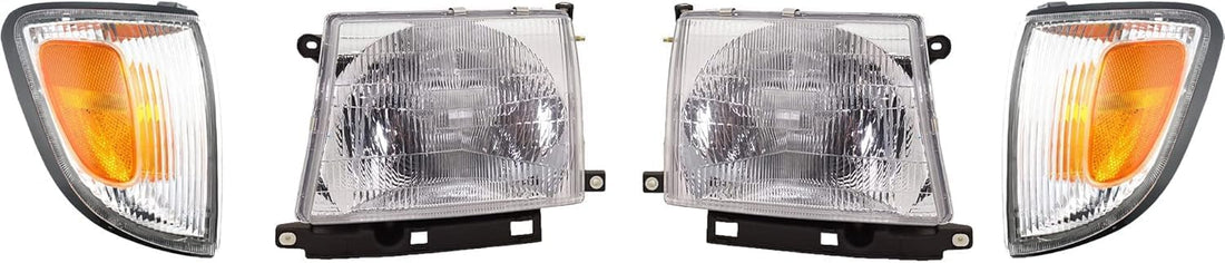 AUTOS PARTS PLUS Front Headlights + Corner Lights Assembly Left Driver & Right Passenger Side Direct Replacement Compatible With 1997-2000 Toyota Tacoma TO2503120 TO2502120 TO2520155 TO2521155